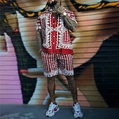 お買い得  メンズプリントシャツセット-男性用 ペーズリー トライバル グラフィック シャツセット シャツ シャツセット アロハシャツ 半袖 折襟 ファッション ストリートファッション デザイナー アウトドア ストリート カジュアル プリント 夏 春 ルビーレッド ブルー