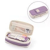 cheap Pencil Cases &amp; Holders-Multifunctional Cosmetic Bag Macaroon Big Capacity Double-layer Canvas Pencil Case Travel Storage Pouch School Supplies, Back to School Gift
