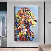 رخيصةأون رسومات حيوانات-مينتورا اليدوية الملونة أسد لوحات زيتية على قماش جدار الفن الديكور الحديثة مجردة aniaml صورة للديكور المنزل توالت لوحة بدون إطار فرملس