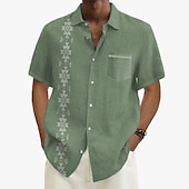 olcso Növények minta-Férfi Gombos póló Rövid ujjú Szüret Hawaii Alkalmi Vakáció Hétköznapi Nyár Tavasz Galléros ingek Begombol Zseb 3D nyomtatás finom Khaki+Khaki Fekete Világoszöld Sötétkék Tengerészkék