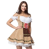 olcso Dirndl-Női Karneváli Oktoberfest Dirndl Sör Jelmez Ing és Köténnyel Bajor Wiesn Hagyományos Stílusban