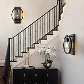 cheap Wall Sconces-Vintage Glass Wall Lamp with Ring Design, Industrial Wall Light Fixtures Black Finish, Hardwired Indoor Wall Sconce Lighting for Living Room Bathroom Kitchen Hallway(Bulb not Included)
