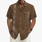 olcso Növények minta-Férfi Gombos póló Rövid ujjú Szüret Hawaii Alkalmi Vakáció Hétköznapi Nyár Tavasz Galléros ingek Begombol Zseb 3D nyomtatás finom Khaki+Khaki Fekete Világoszöld Sötétkék Tengerészkék