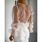 cheap Bridal Wraps-Shawls Women&#039;s Wrap Voiles &amp; Sheers Elegant Long Sleeve Tulle Wedding Wraps With Pure Color For Party Spring &amp; Summer