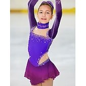 Figure Skating Dress Women's Girls' Ice Skating Dress Outfits Violet White Black Spandex High Elasticity Competition Skating Wear Warm Handmade Jeweled Rhinestone Long Sleeve Ice Skating Figure3