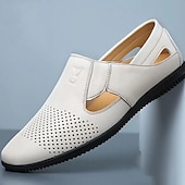 cheap Dress Sandals-Men&#039;s Leather Sandals Black Summer Sandals Closed Toe Sandals Walking Casual Vacation Beach Breathable Slip-on White Brown Shoes