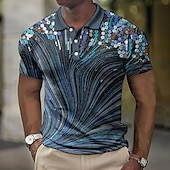 halpa Miesten geometrinen poolo-Miesten Geometrinen Vohveli poolopaidat Golfpaita Lyhythihainen Poolopaidat Kauluspaidat Business Casual Lomavaatteet Muodolliset vaatteet Festivaalivaatteet Napit 3D-tulostus Sini-viher Keltainen