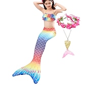 cheap Mermaid Swimsuit-Kids Girls&#039; Five Piece Mermaid Swimwear Swimwear Bikini Swimming Rainbow Cute Sexy Print Bathing Suits 3-10 Years Summer Light Blue Rose Gold