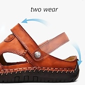 billiga Utomhussandaler-Herr Sandaler Lädersandaler Plusstorlekar Handgjorda skor Komfortskor Promenad Ledigt Strand Läder Andningsfunktion Loafers Spänne Mörkbrun Svart Brun Sommar Vår