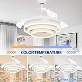 Недорогие Потолочные светильники с вентилятором-42-дюймовые выдвижные потолочные вентиляторы с подсветкой и пультом дистанционного управления, современный светодиодный полуутопленный вентилятор, выдвижной геометрический потолочный вентилятор, 3 цвета, 6 скоростей, интеллектуальный подвесной светильник