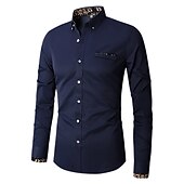 economico Camicie Button Down da uomo-Per uomo Camicia Camicie Camicia abbottonata Resistente alle rughe Camicia con bottoni Liscio Matrimonio Ufficio e carriera Nero Bianco Vino Blu reale Manica lunga Collo ripiegabile Primavera