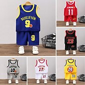halpa Setit-2 osainen Lapset Poikien Toppi ja shortsit Asu Piirretty Numerot Kirjain Hihaton Crewneck Puuvilla Aseta ulko- Urheilu Tyylikäs Kesä Kevät 7-13 vuotta Musta Valkoinen Keltainen