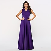 baratos Vestidos para Madrinhas-vestido de dama de honra linha a decote halter / decote em v sem mangas conversível infinito comprimento do chão elastano com faixa / fita / pregas vestido para impressionar 2025