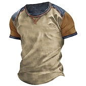preiswerte Lässige T-Shirts für Herren-Herren T Shirt T-Shirt Kurze Ärmel Rundhalsausschnitt Sommer Farbblock Raglanärmel Mode Designer Basic Patchwork Urlaub Straße Ausgehen Braun Top T-Shirt für Herren