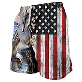 baratos Calças do Dia da Independência-Homens Gráfico Águia Bandeira americana Shorts de moletom Shorts de praia Shorts Terry Cintura Média Casual Roupa Esportiva Diário Feriado Streetwear Com Cordão Cintura elástica Impressão 3D Designer