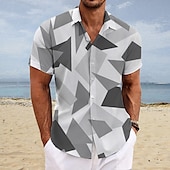 ieftine Model Geometric-Bărbați Gradiant Model Geometric Cămașă Camașă cu nasturi Manșon scurt Modă Șic Stradă Designer Stradă Zilnic Ieșire Vară Primăvară Răsfrânt Imprimeu Roșu-aprins Albastru piscină Verde Închis