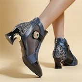 preiswerte Stiefeletten-Schwarze und rote Stiefeletten für Damen mit Mesh-Einsätzen und verziertem Absatz – elegantes modisches Schuhwerk für besondere Anlässe