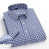 Men's Dress Shirt Stripes and Plaid Office & Career Office Party Light Blue Black Dark Red Yellow Short Sleeve Turndown Spring & Summer Clothing Apparel 27