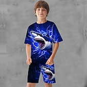 ieftine Animale 3D pentru băieți-Băieți 3D Grafic Animal Rechin Tricou și Pantaloni scurți Set tricouri Set de îmbrăcăminte Manșon scurt Imprimeuri 3D Vară Primăvară Activ Sport Modă Poliester Copii 3-13 ani În aer liber Strad