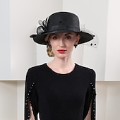 levne Party klobouky-čepice polyesterové vlákno buřinka / cloche klobouk kbelík klobouk slaměný klobouk svatební čajový dýchánek elegantní svatba s peřím krajka boční pokrývka hlavy pokrývka hlavy