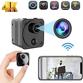 זול מצלמות רשת IP פנימיות-מיני מצלמה נסתרת wifi 4k אלחוטי מקורה קטן מטפלת ip מצלמת אבטחה ביתית מעקב סודי מקליט וידאו זעיר עם אפליקציית טלפון ראיית לילה ai זיהוי אנושי 100 ימים חיי סוללה המתנה