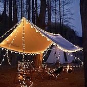abordables Lumières de cordes solaires-Guirlande lumineuse solaire d&#039;extérieur étanche pour réception de mariage, camping, 5 m, 10 m, 20 m, à intensité variable, alimentée par USB/solaire pour tente, décoration de patio