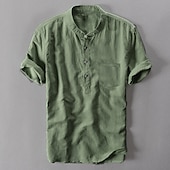 Men's Band Collar Shirt Popover Shirt Summer Shirt Beach Wear Casual Shirt Plain Outdoor Holiday White Blue Green Gray Short Sleeve Henley Spring & Summer Clothing Apparel 10