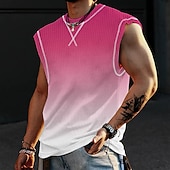 baratos Tops de ginásio-Homens Camisa Waffle Regata Waffle Malha Íntima Top de colete Sem Manga Gola Redonda Verão Gradiente Moda Designer Músculo Ao ar livre Para Noite Ginásio Rosa Azul Laranja Top Tee para Homens