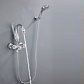 halpa Ulkotilojen suihkutarvikkeet-vintage messinginen suihkuhanasetti käsisuihkulla, perinteinen kylpyammeen juoksuputki kaksikahvainen kylpyamme hana seinään kiinnitettävä