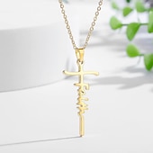 cheap Trendy Jewelry-Women&#039;s Necklace Faith Cross Jesus Stainless Steel Pendant Necklace Gold Silver Cross Necklace for Dainty Women Letters Decoration Jewelry Faith Grace Love
