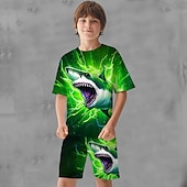 ieftine Animale 3D pentru băieți-Băieți 3D Grafic Animal Rechin Tricou și Pantaloni scurți Set tricouri Set de îmbrăcăminte Manșon scurt Imprimeuri 3D Vară Primăvară Activ Sport Modă Poliester Copii 3-13 ani În aer liber Strad