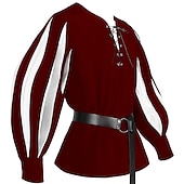 economico Cime-Retrò Vintage Punk &amp; Gotico Medievale Blusa / Camicia Mascherata Tunica Fiera del Ren Cavaliere Vichingo Crociato Con Volant Blocco di colori Per uomo Celtico Costumi da pirata Carnevale Mascherata