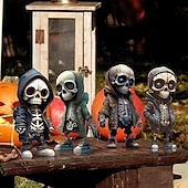 levne Halloweenové závěsné a stolní dekorace-cool figurky kostlivců, halloweenská socha lebky kostra panenka pryskyřice řemeslné ozdoby, módní mini cool figurky kostlivec výzdoba kostra muž pryskyřičná socha panenka pro domácí kancelář stolní dekorace