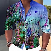 billiga Växter Mönster-Herr Blommig Skjorta Knapp upp skjorta Långärmad Mode Streetwear Designer Utomhus Ledigt Dagligen Sommar Vår Höst Hög krage Mönster Gul Blå Purpur Grön Grå