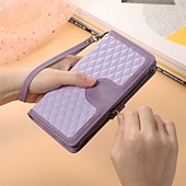 halpa Samsung-kotelot-ylellinen ruudullinen vetoketjullinen lompakko nahkakotelo korttipaikka teline puhelimen kannen kaulanauhalla iphonelle 14 13 12 11 pro xs max xr x 8 7 plus se samsung galaxy s23 s22 s21 s20 ultra s10