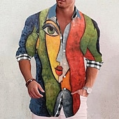 voordelige Vogels &amp; Dieren-Voor heren Geometrie Papegaai Overhemd Hawaiiaans overhemd Aloha-shirt Lange mouw Overhemd Opstaand Modieus Streetwear Ontwerper Buiten Straat Casual Blauw-Groen Zwart Geel S M L