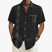 olcso Növények minta-Férfi Gombos póló Rövid ujjú Szüret Hawaii Alkalmi Vakáció Hétköznapi Nyár Tavasz Galléros ingek Begombol Zseb 3D nyomtatás finom Khaki+Khaki Fekete Világoszöld Sötétkék Tengerészkék