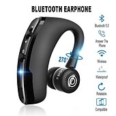お買い得  ワイヤレスヘッドホン-1PC ワイヤレスBluetoothビジネスヘッドフォン マイク付き ボイスコントロール ハンズフリーイヤフォン ステレオノイズキャンセリング イヤーフックBluetoothヘッドセット スマートフォン用