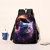 olcso Nyomtatott hátizsákok-Nagy kapacitású galaxis macskás hátizsák USB porttal – kozmikus 3D-s állatos iskolatáska laptop rekesszel általános iskolába vagy utazáshoz