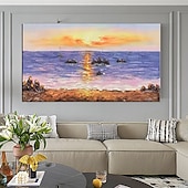 cheap Landscape Paintings-Pure Hand painted Sunset Sea Sky Ocean Beach Landscape Colorful Abstract Wall Art Extra Large Panoramic Oil Painting On Canvas