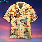 billige Vintage skjorte-Kentucky Derby Herre Cowboy Skjorte Hawaii skjorte Aloha skjorte Kortermet Skjorte Aftæpning Årgang Hawaiisk Designer utendørs Gate Avslappet Hvit Gul Rosa 3D-utskrift S M L