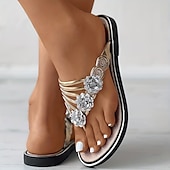 billige Uformelle sandaler-rhinestone-utsmykkede gull slip-on sandaler, stilige flate sommersko for strand-, fritids- og ferieklær