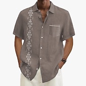 olcso Növények minta-Férfi Gombos póló Rövid ujjú Szüret Hawaii Alkalmi Vakáció Hétköznapi Nyár Tavasz Galléros ingek Begombol Zseb 3D nyomtatás finom Khaki+Khaki Fekete Világoszöld Sötétkék Tengerészkék