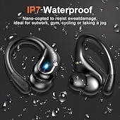 お買い得  ワイヤレスヘッドホン-ランニング用ワイヤレス イヤフォン IPX7 防水 イヤフォン イヤーフック付き 60時間バッテリー デュアル LED ディスプレイ ピュアバス音