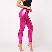 cheap Bottoms-1980s High Waisted Shiny Latex Patent Leggings PU Leather Pencil Pants Disco Women&#039;s Carnival Masquerade Party Bachelorette Party Pride Parade Adults&#039; Pants
