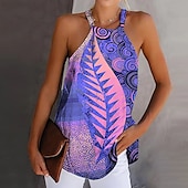 ieftine Bluze &amp; Camisole Damă-Top pentru femei cămașă cu bretele boho cu imprimeu roșu de frunze cu gât halter fără mâneci etnic vară elegant casual cămașă cu bretele
