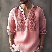 billiga Etniskt mönster-Herr Blommig Etnisk Skjorta Knapp upp skjorta Långärmad Mode Streetwear Designer Utomhus Dagligen Sommar Vår Höst Hög krage Mönster Vit Rodnande Rosa Blå Kaki Grå