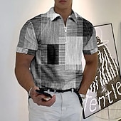 economico Polo color block da uomo-Per uomo Plaid Polo con zip Maglia da golf Manica Corta Magliette polo Camicie con Colletto Vintage Casual Abbigliamento da vacanza Abbigliamento Formale Abbigliamento da festa Stampa 3D Polo con