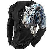 billiga T-shirts med djurmönster-Herr T-shirt Grafisk Djur Krage Kläder 3D-tryck Dagligen Utekväll Långärmad Spetsknuten Mönster Polyester Mode Designer Bekväm