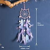 baratos Espanta-espíritos-1 peça apanhador de sonhos, padrão de lua de gato, penas de miçangas, apanhador de sonhos, decoração de parede para pendurar em casa, enfeite para quarto de criança